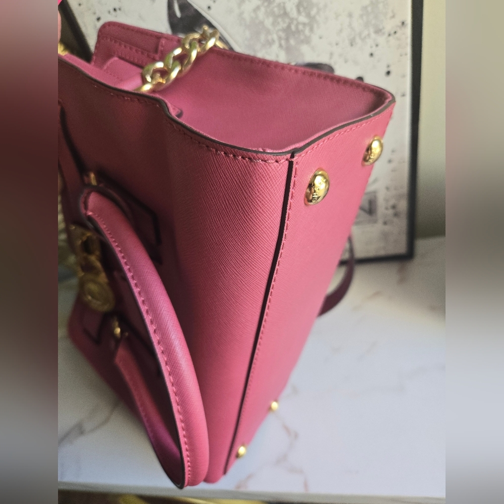 Michael Kors Leather Deep Red Mauve Hamilton Satchel Bag With The Strap EUC - Picture 15 of 15